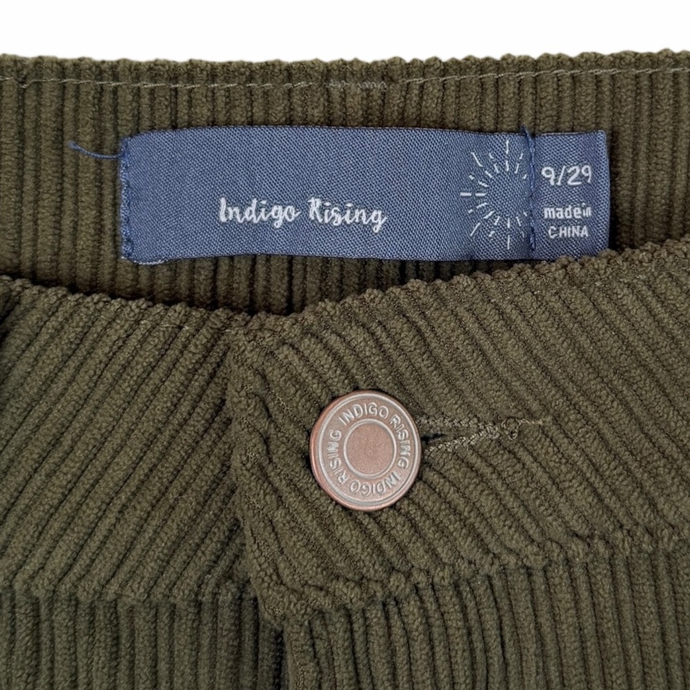 Indigo Rising Olive Green Corduroy Ribbed Wide Leg High Rise Flare Pants size 29 - Picture 4 of 5